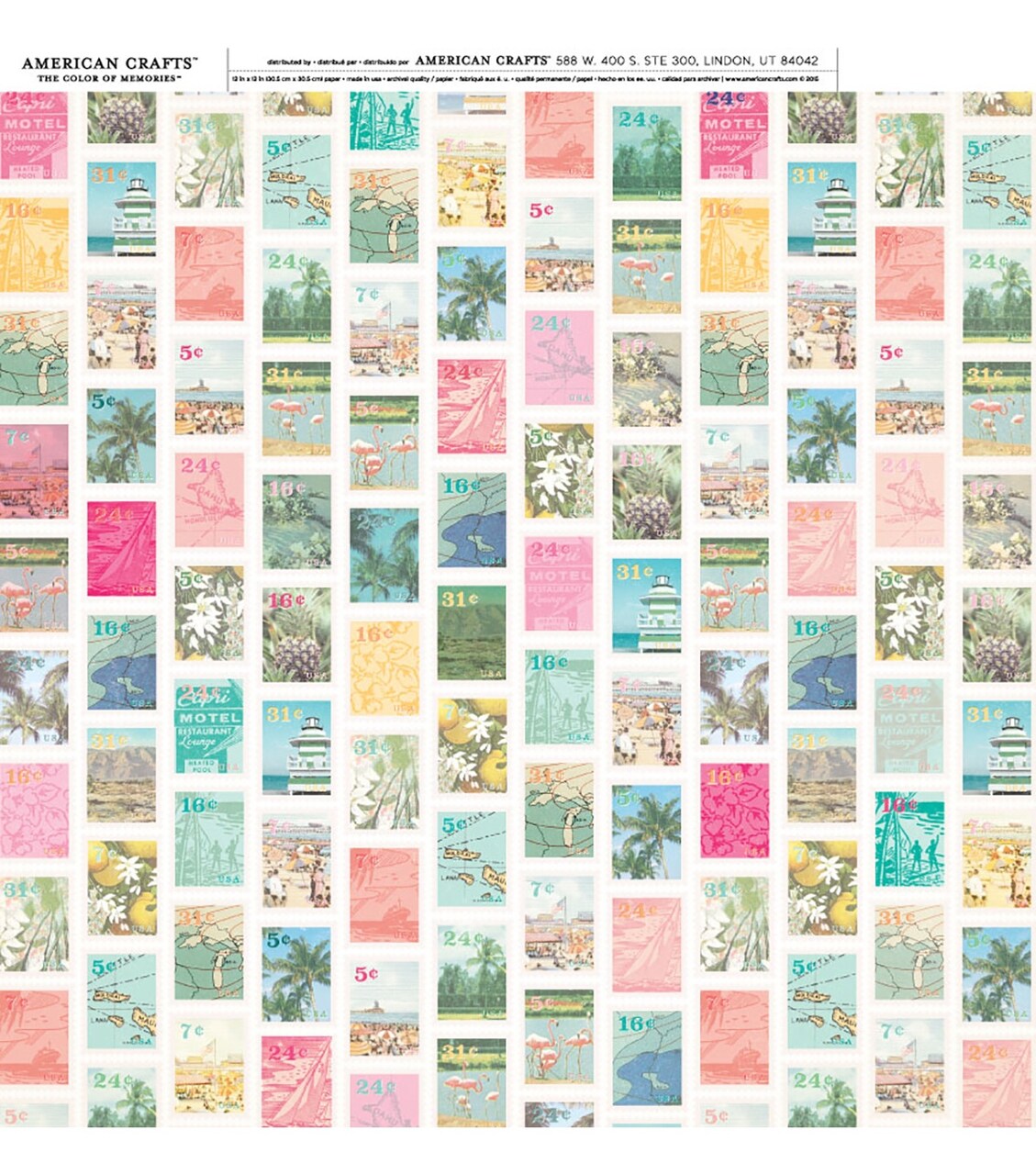 American Crafts Vacation Single-Sided Cardstock 12"X12"-Postcard